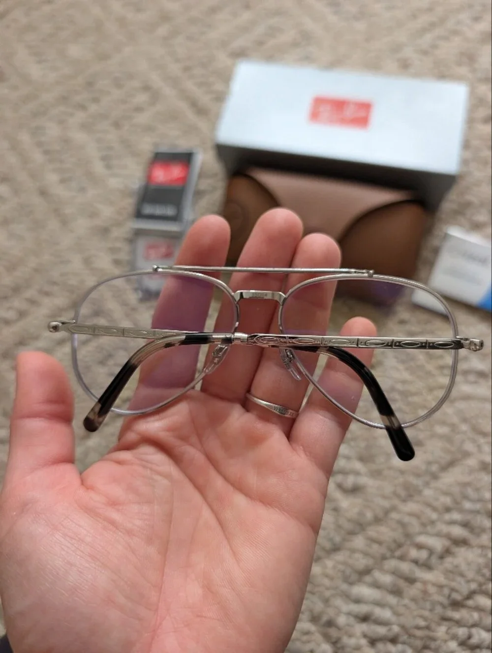 Ray-Ban New Aviator Eyeglasses Silver Embossed Metal Frames RB 3625 V Box Case